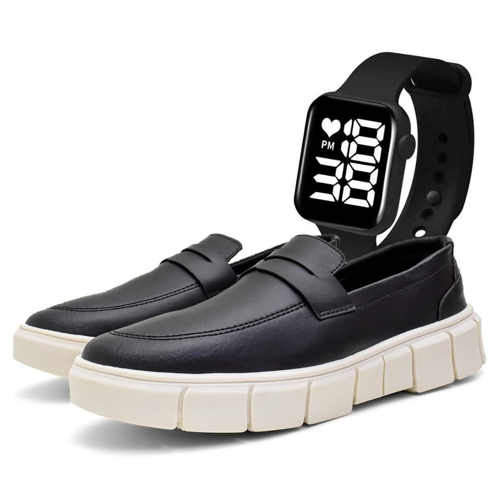 Sapato Social Mocassim Masculino Confortável Elegante Sola Alta Oxford Loafer Moderno + Relogio