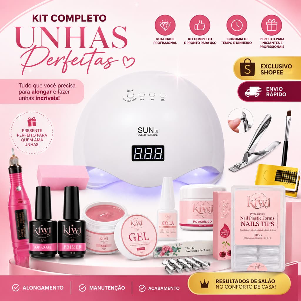 Alongamento De Unha em Gel Kit Cabine Estufa Secadora Unhas Uv/Led Completo Unhas postiças