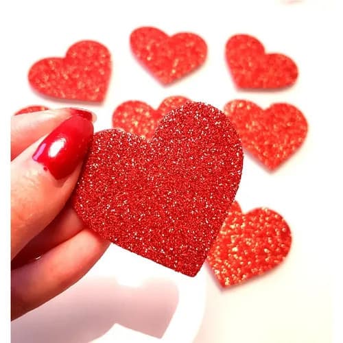 Mini Coração c/ Glitter em EVA (3cm aproximadamente cada) - 150 unidades - diversas cores