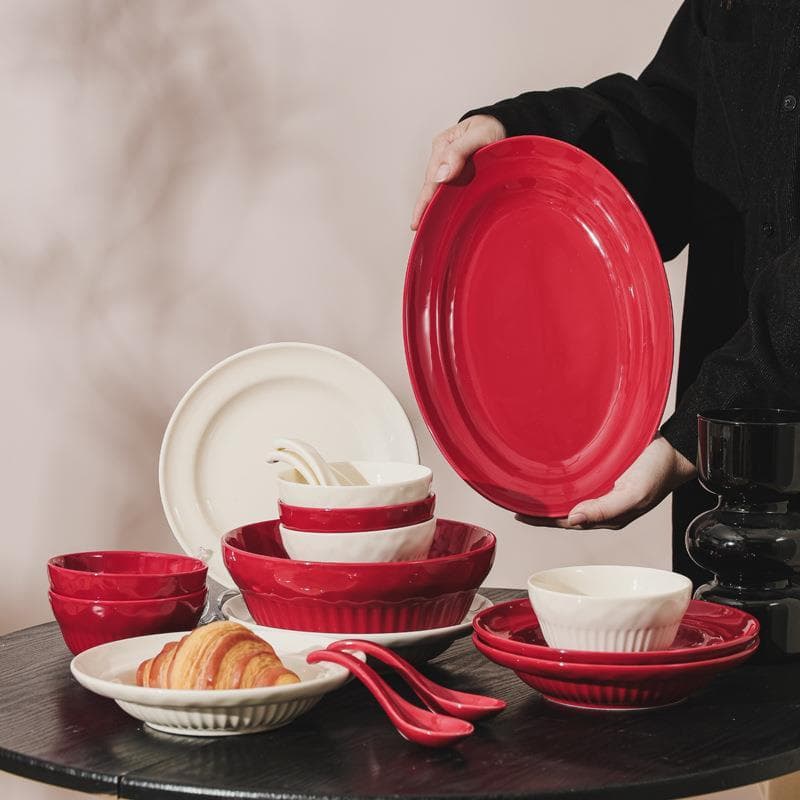 Pratos festivos domésticos pratos de cerâmica vermelha conjunto combinação de placa de alto valor utensílios de mesa de