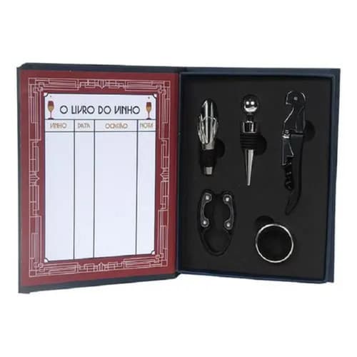 Kit Completo Livro Vinho Acessorios Taças Abridor Saca Rolha Presentes
