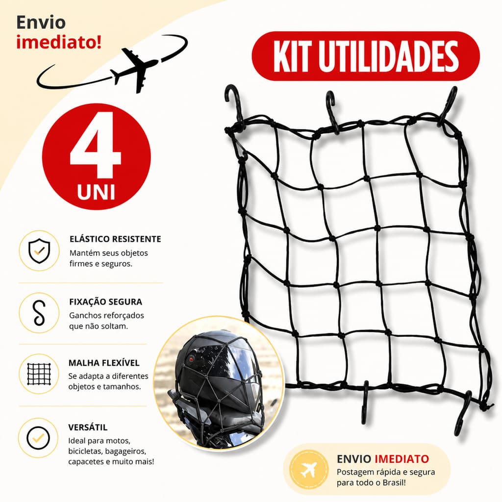 Rede Elástica Teia Multiuso Moto Bagageiro 4 Peças Alta Resistência * Envio Imediato *