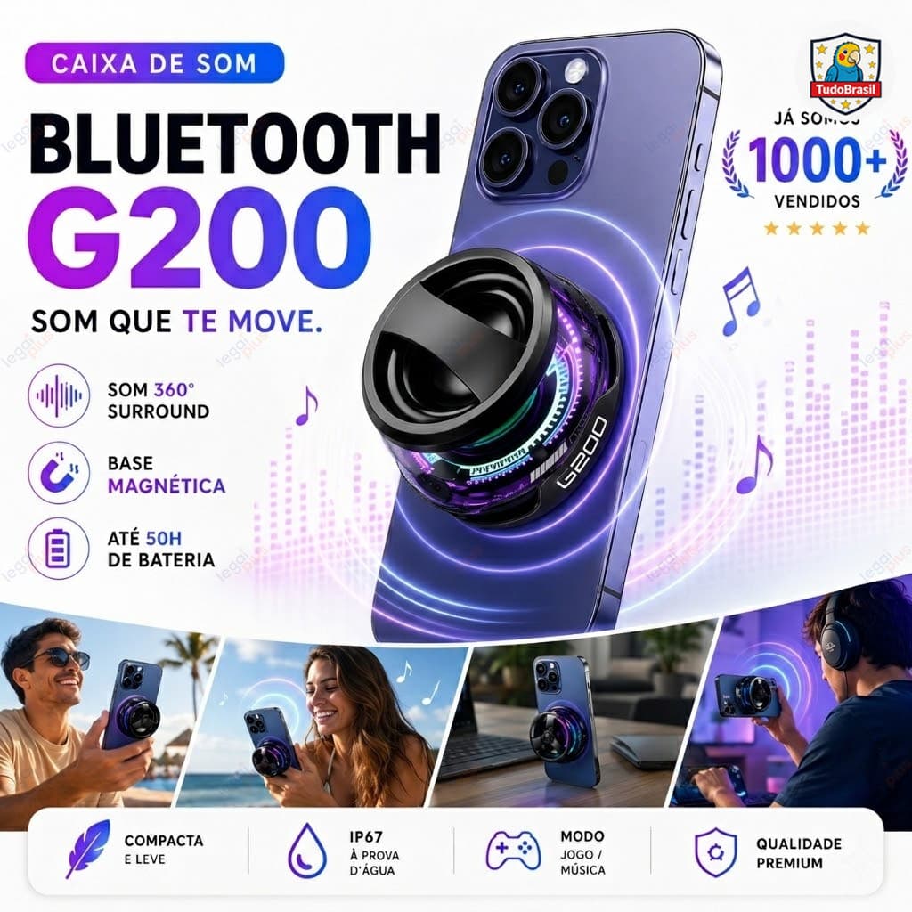 Caixa de Som LED Bluetooth Magnética – Mini Speaker RGB, Portátil, À Prova d’Água