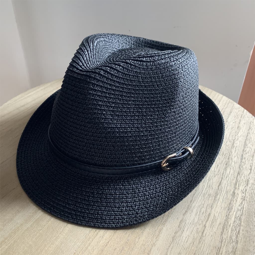Preto pequeno chapéu superior à beira-mar férias panamá chapéu de palha masculino tecido Jazz britânico chapéu moda cint