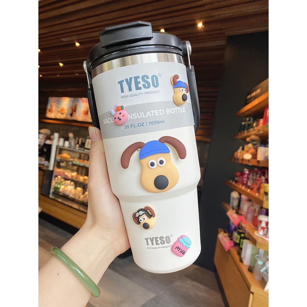 Copo de café de aço inoxidável copo térmico grande capacidade duplo canudo copo de água feminino de alto valor armazenam