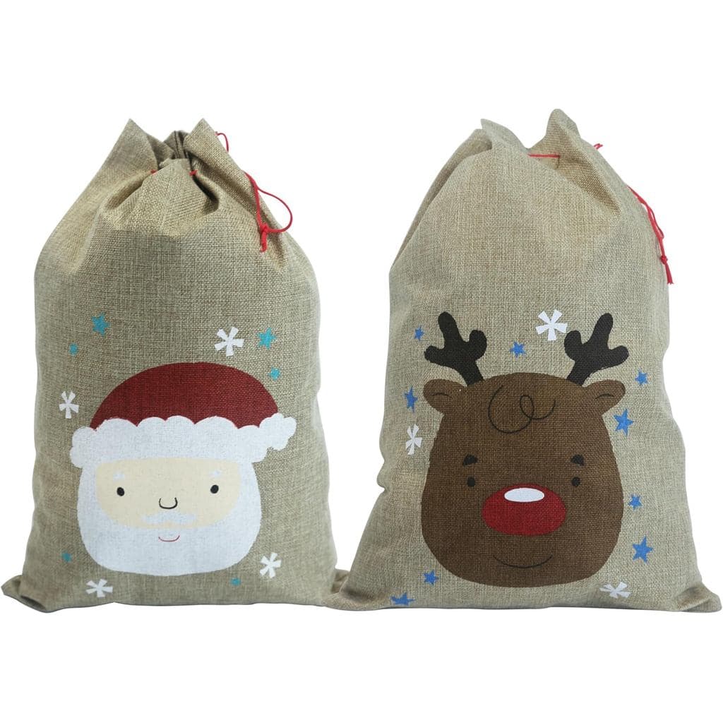 PerFest Pacote com 2 Sacolas de Presente de Natal em Juta Sintética, 13,8x19,7 Polegadas com Cordão - 2 Designs em um Pa