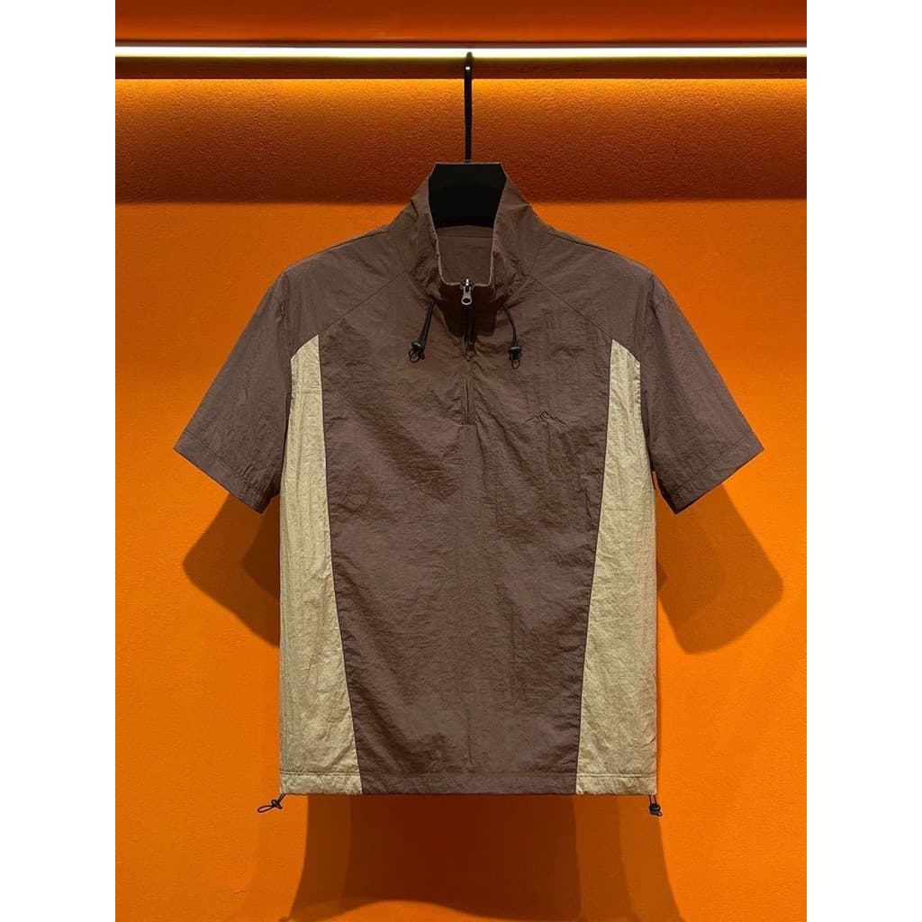 Camisa polo americana com meio zíper, manga curta, verão, secagem rápida, protetor solar ao ar livre, leve, Casual, esti