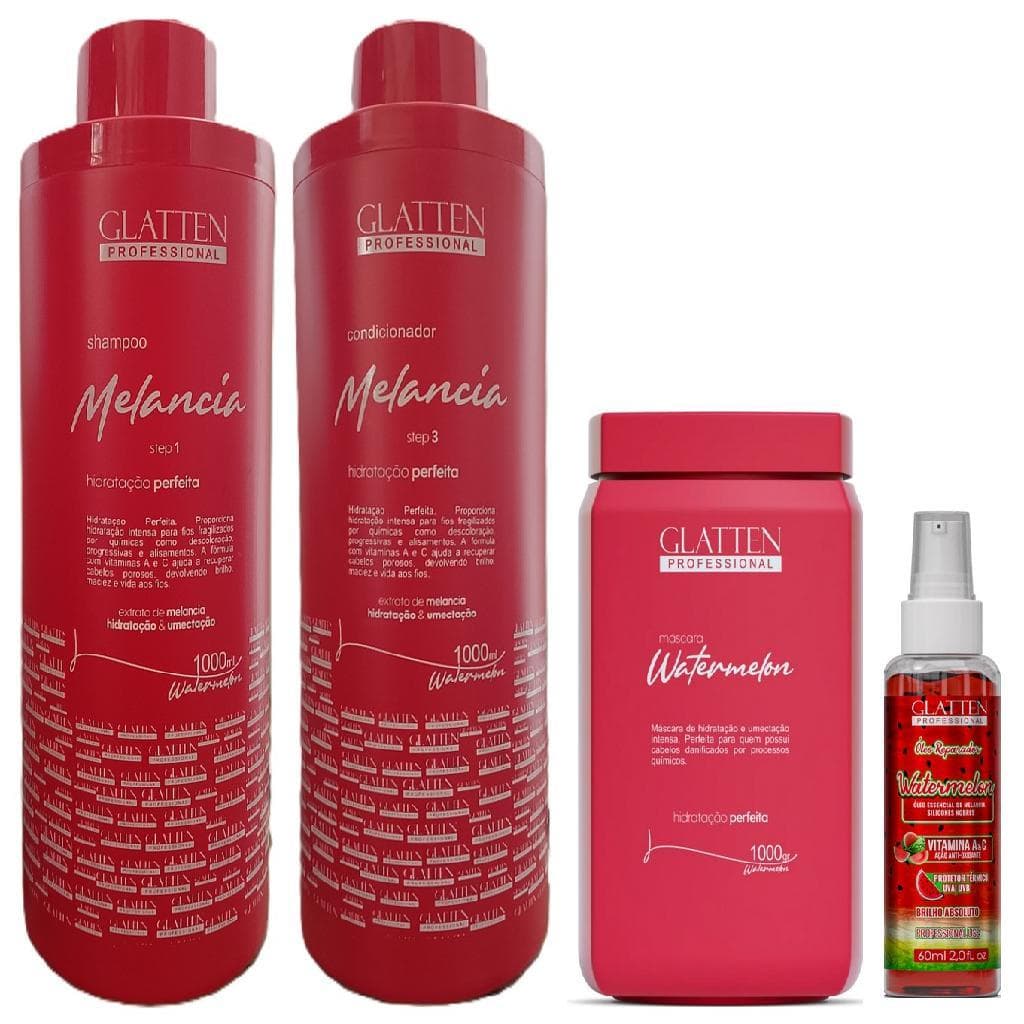 Glatten Watermelon Shampoo 1 L e Condicionador 1 L e Máscara 1 Kg e Óleo