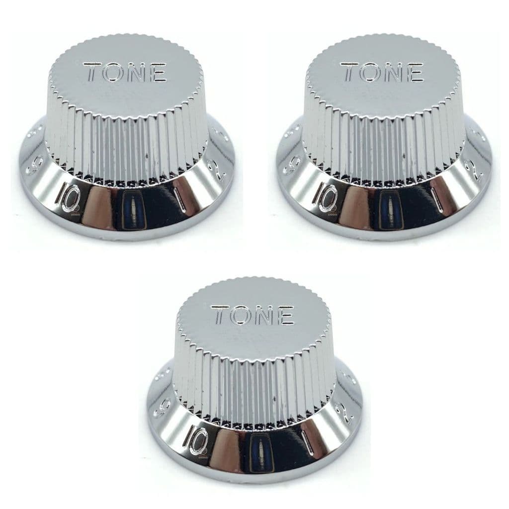 kit 3Compatível Knob Cromado ABS Guitarra Elétrica