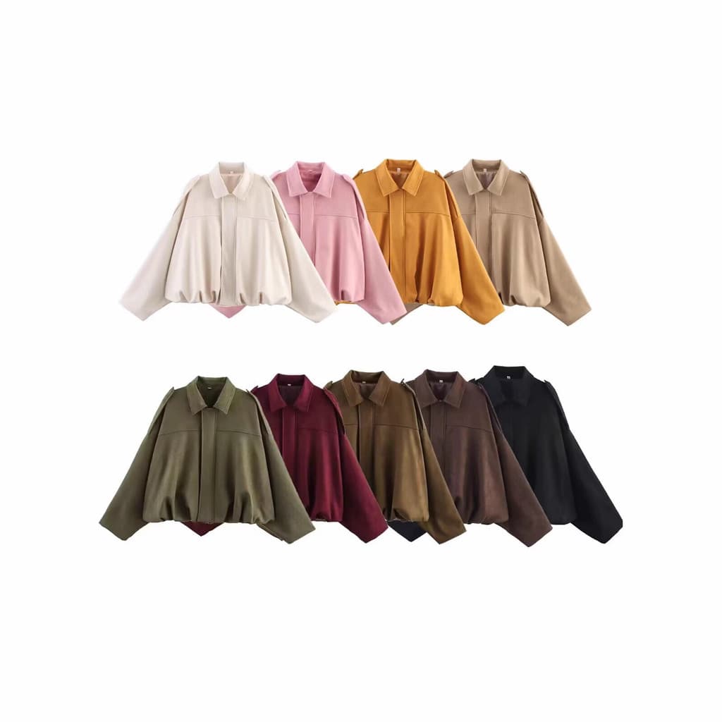 Cross-Border comércio exterior feminino outono novo estilo All-Match moda camurça textura lapela jaqueta Bomber