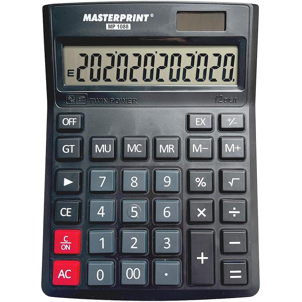 Calculadora Grande de Mesa 12 Dígitos Eletrônica Teclas Grandes e Visor Grande Masterprint MP-1088