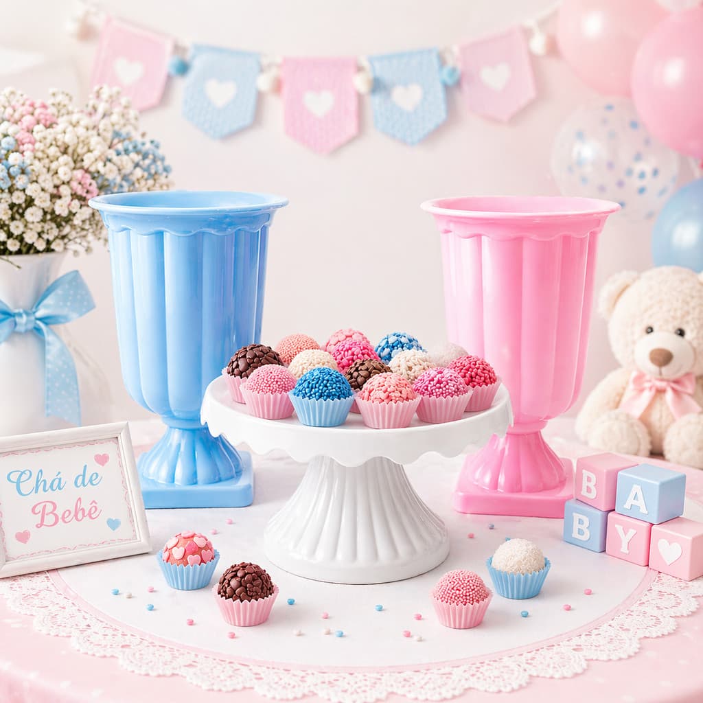 KIT CHÁ DE BEBE 1 BOLEIRA 19CM + 2 VASOS GREGOS