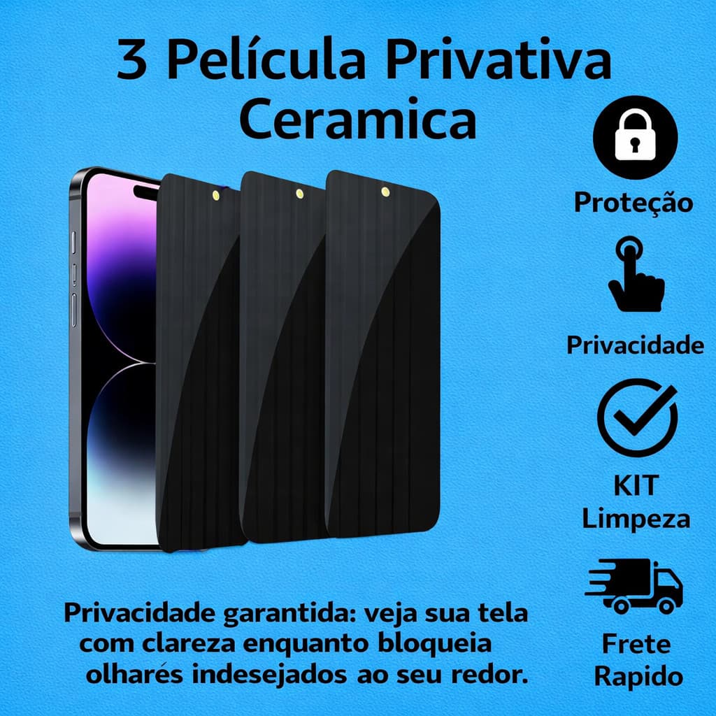 Pelicula FOSCA CERAMICA PRIVACIDADE Para IPhones 6 7 8 X XR Xs 11 12 13 14 Pro 15 Pro Max 16 Pro Max