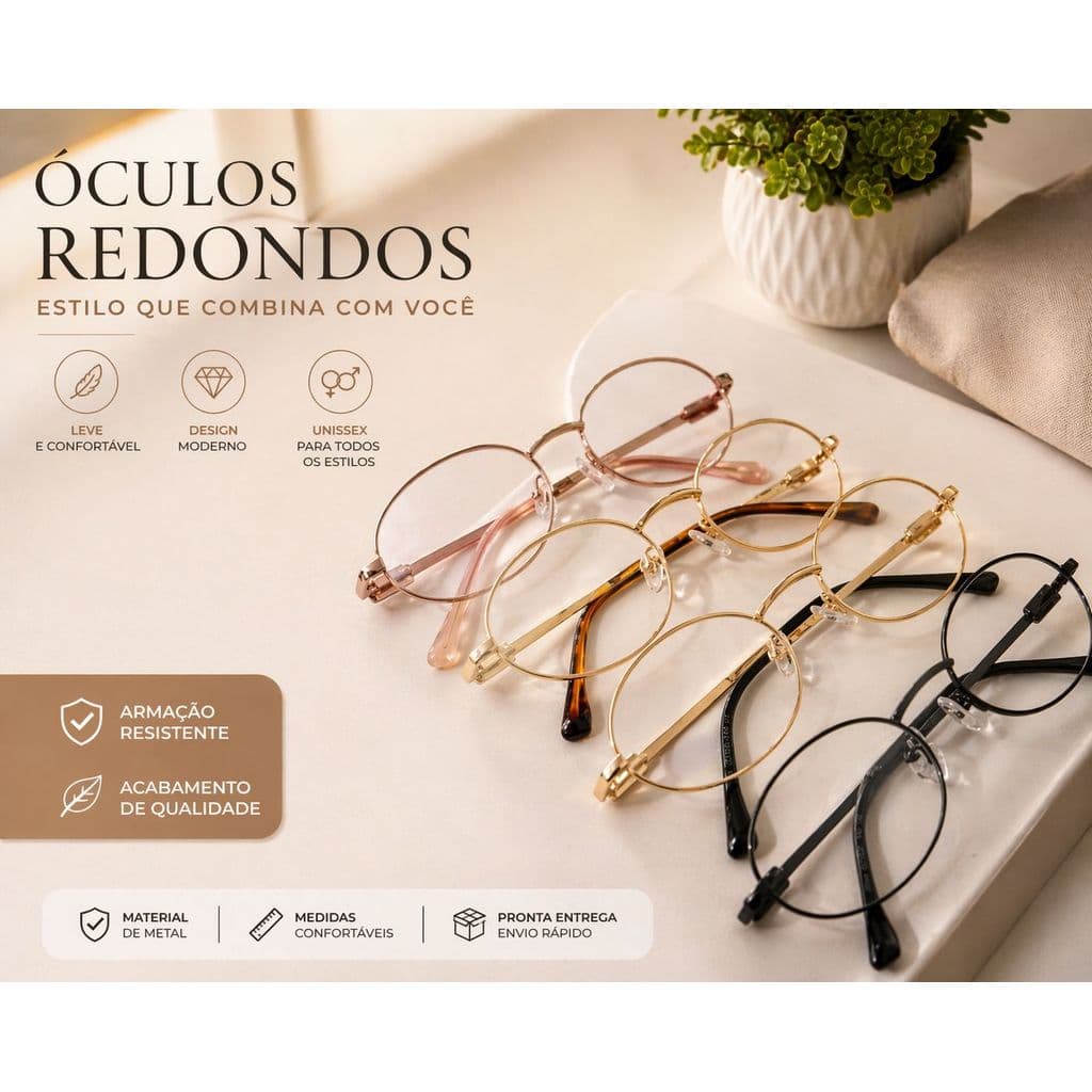 Armação De Óculos Feminino metal Oval Modelo Moda/Novo