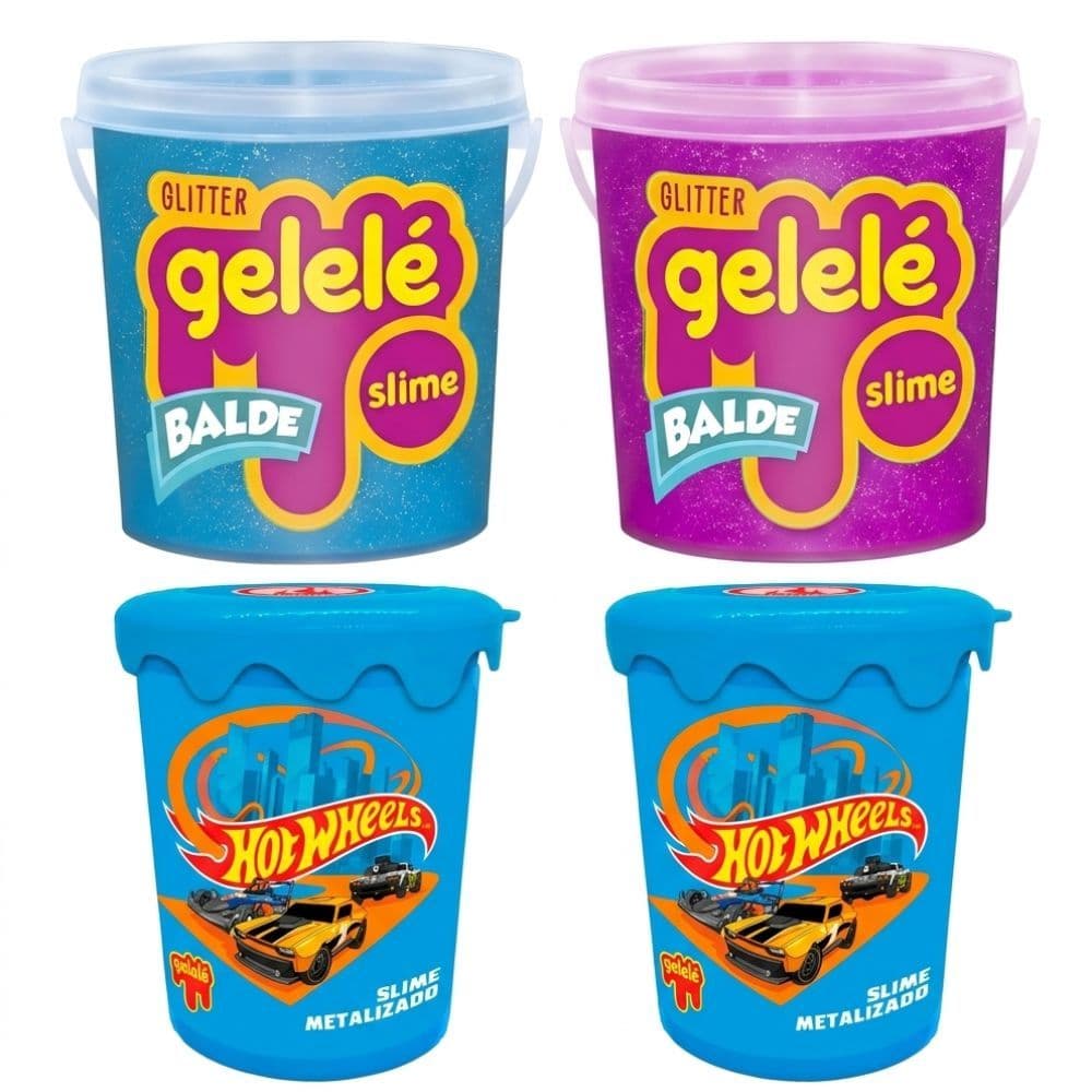 Kit Slime 2 Gelele Glitter 457g com 2 Slime Metalizado HotWheels
