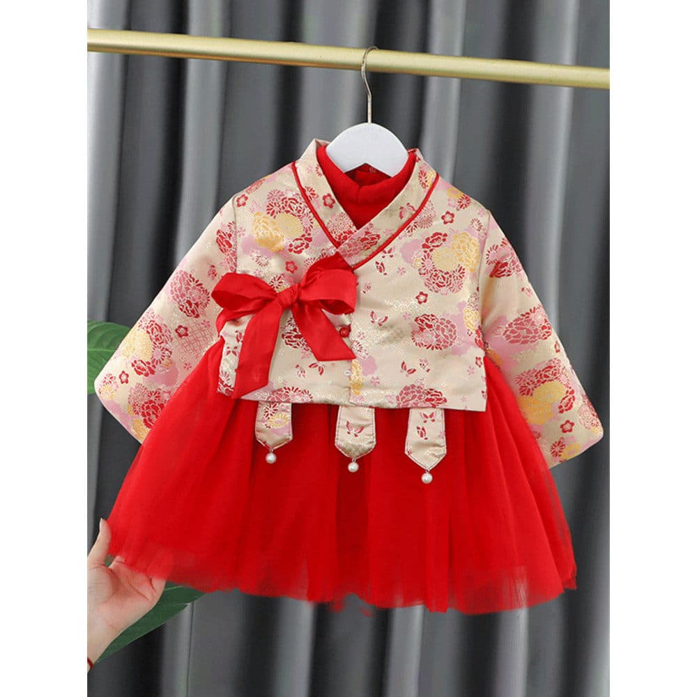 Meninas Hanfu roupas de inverno estilo ocidental bebê menina estilo chinês Tang terno Cheongsam vestido mais veludo engr