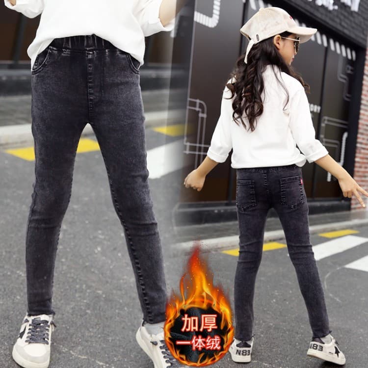 Meninas outono inverno roupas crianças crianças roupas mais veludo engrossado Jeans médio grande crianças bebê exterior