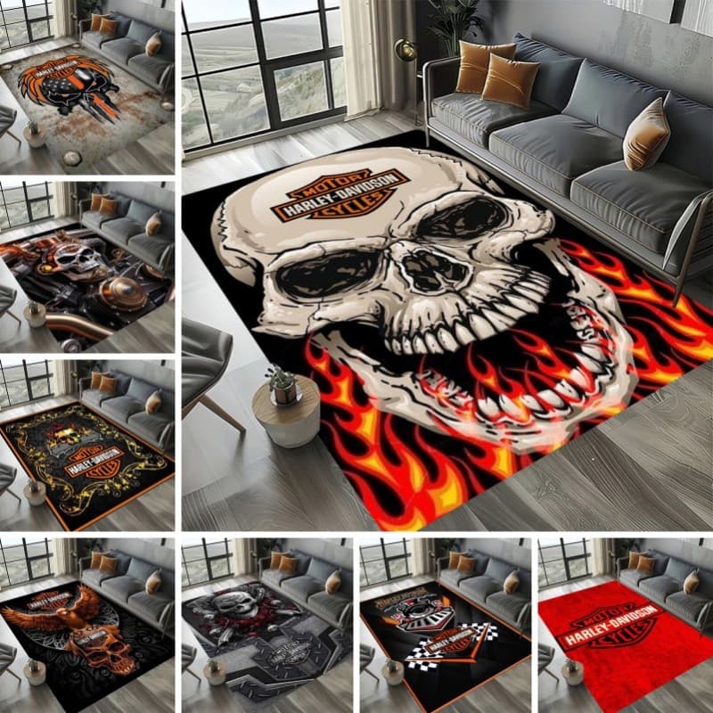 Tapete Moderno Com Padrão Harley Moto , Doméstico Lavável , Decoração Moderna De Quarto De Motociclista
