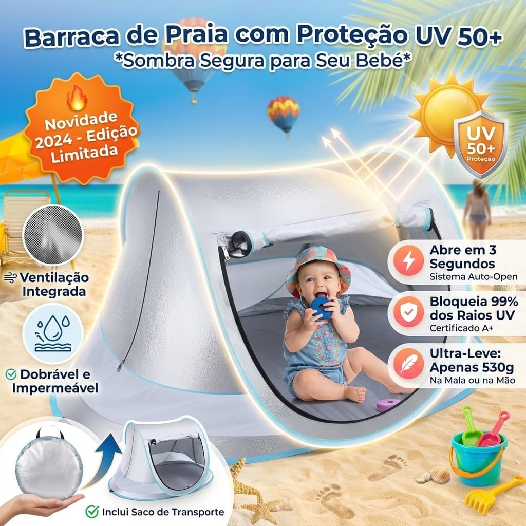 Barraca Infantil Bebê Praia Piscina Com Proteção UV UPF 50+ Tenda Pop Up Grande Dobrável Impermeável