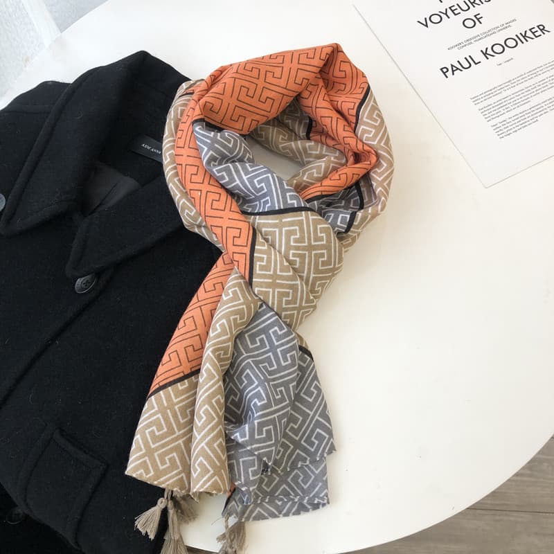 Estilo ocidental cor geométrica combinando primavera outono novo estilo cachecol algodão linho gaze xale fino dupla util