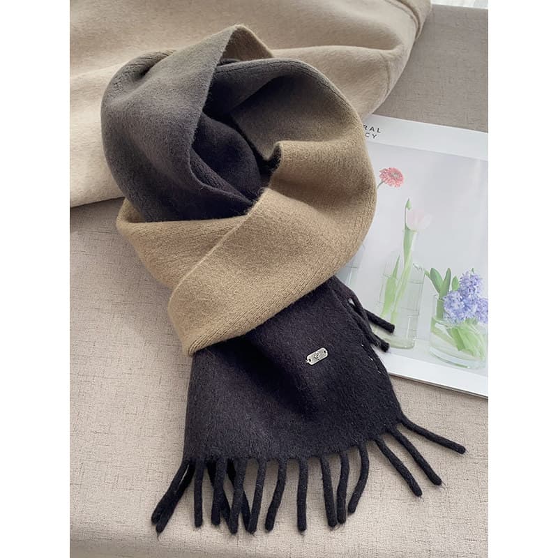 High-End cinza gradiente malha cachecol de caxemira feminino lã macia cachecol borla outono inverno pele-
