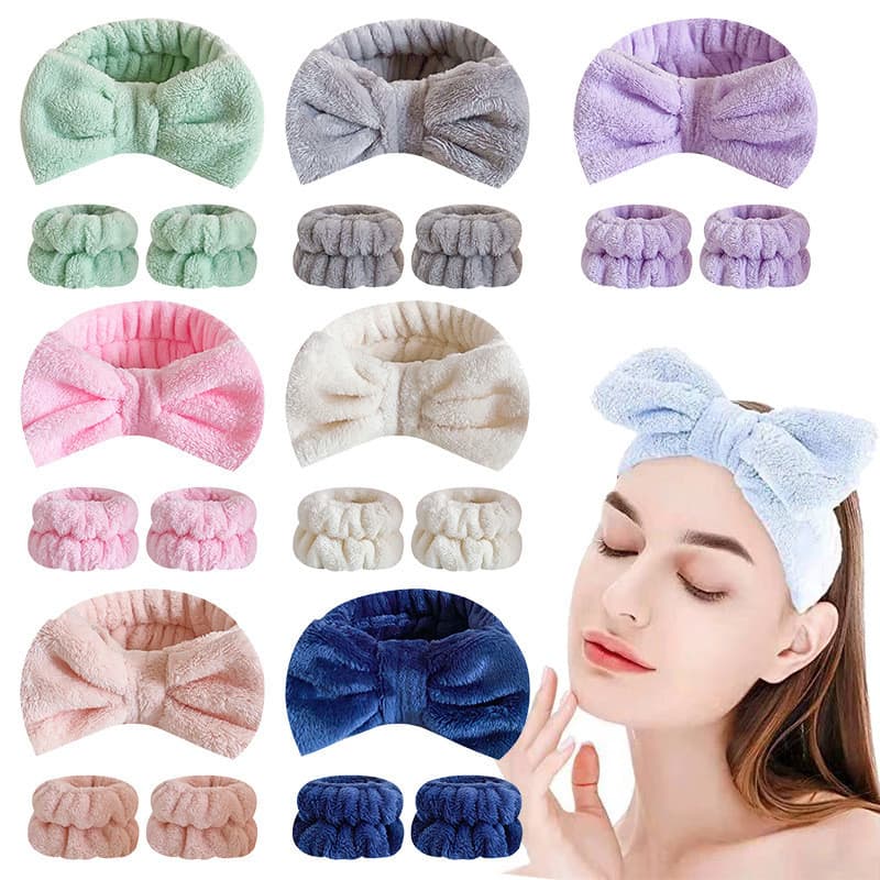 Faixa de cabelo para lavagem facial, conjunto de três peças, lã Coral, absorve água, à prova de umidade, faixa de pulso