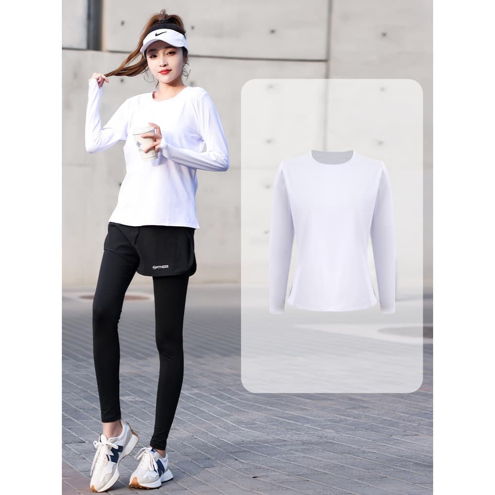 Esportes roupas de secagem rápida feminina primavera outono ginásio roupas de Yoga de manga comprida camiseta branca res