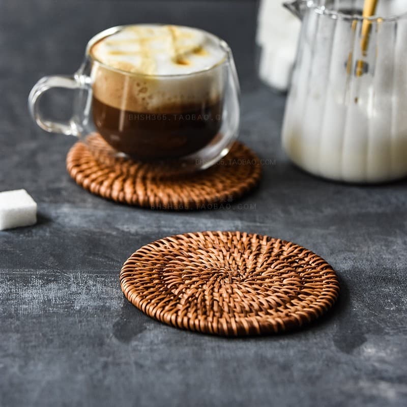 Ins influenciador café Retro Rattan coaster Natural artesanal coaster xícara de café almofada de isolamento almofada ant