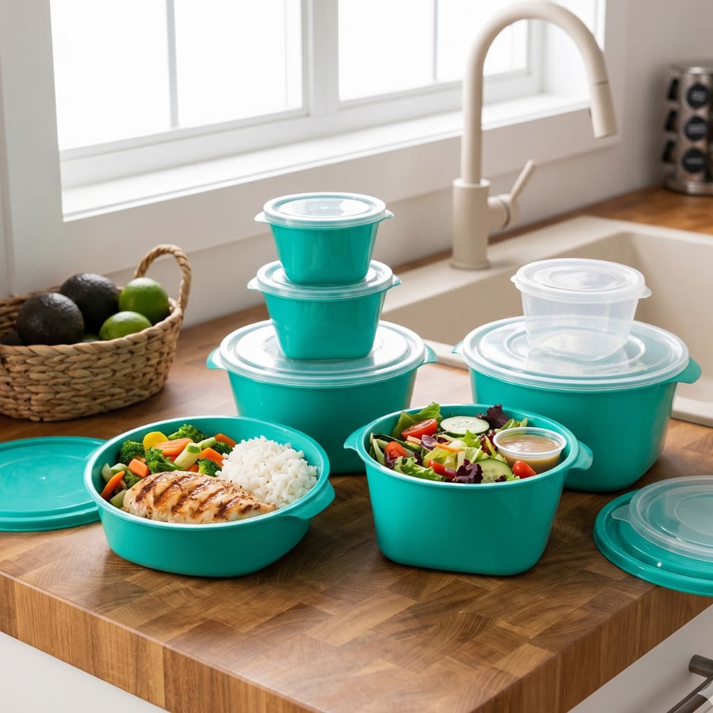 Kit 5 Potes Plástico Cozinha Mantimentos Vasilhas com Tampa Multiuso Colorido