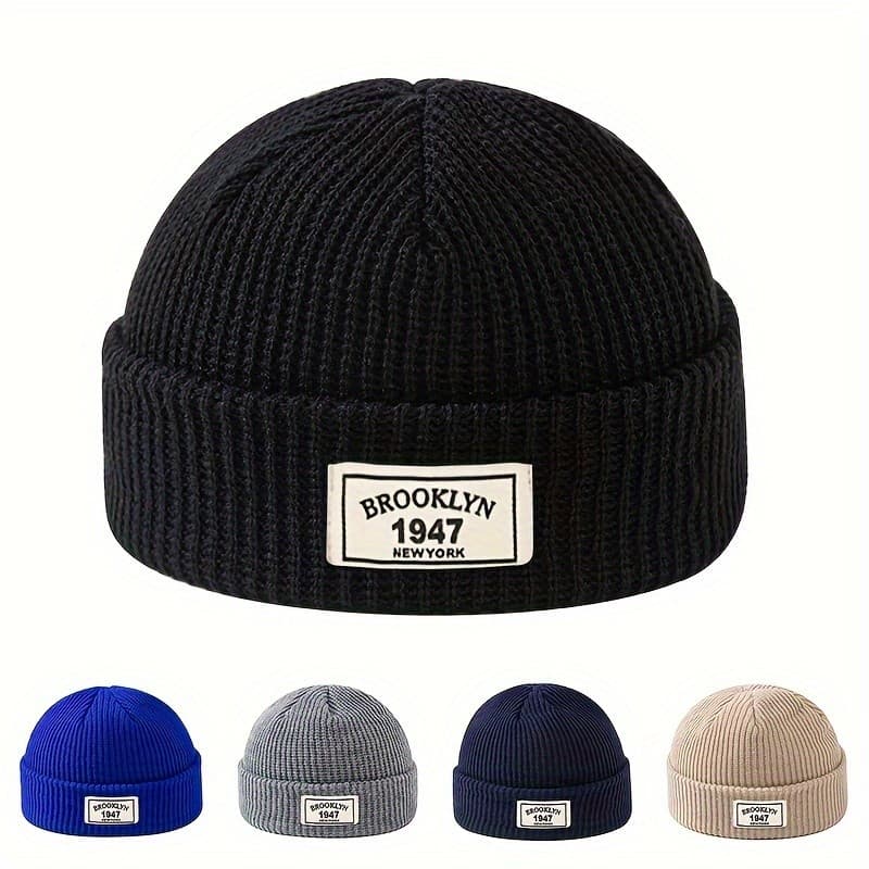 Gorro de Malha Masculino - Quente, Elástico, de Acrílico, com Aplique de Letras, Ideal para Lazer Ativo, Presentes de Fé