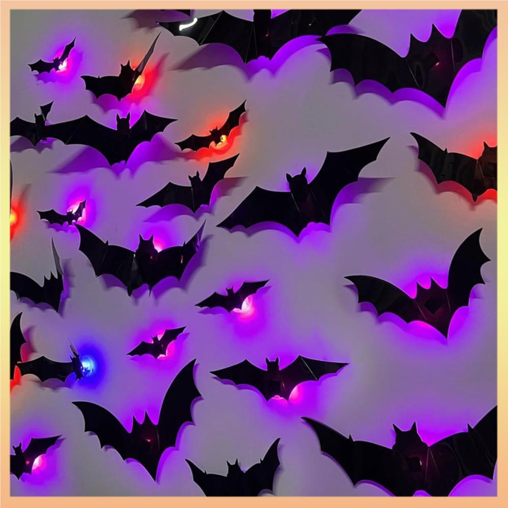 Grupo De Morcego Brilhante Reutilizável Led Iluminado Decoração De Halloween Clássico Ecológico Roxo Morcegos Iluminados