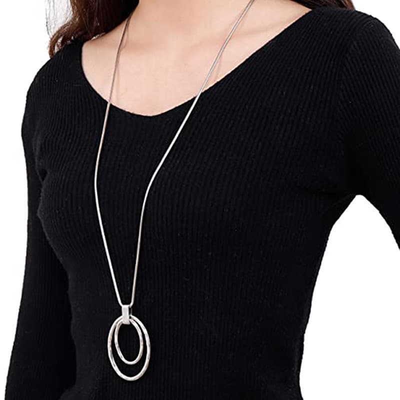 2026 Novo 1pc Nova Moda Grande Círculo Duplo Pingente Colar Simples Camisola