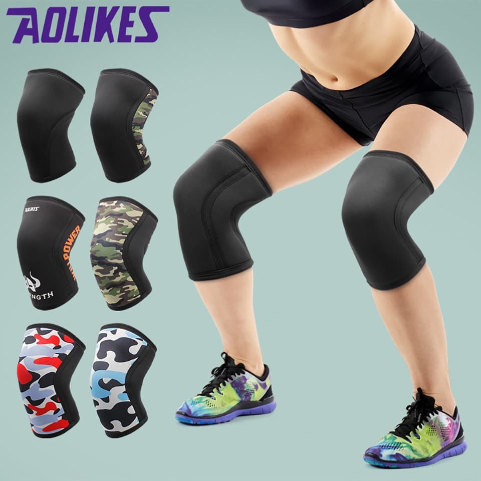 AOLIKES 1 Pcs Mulheres Homens 7mm Neoprene Esportes Joelheiras Compressão Levantamento De Peso Pressão Crossfit Treino S