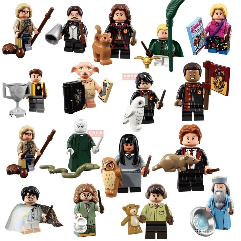Figuras de blocos de montar da série Harry Potter, compatíveis com blocos de montar nacionais populares: Hermione, Ron.