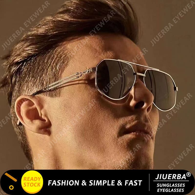 (JIUERBA) Nova Moda Óculos De Sol De Feixe Duplo Masculino Metal Irregular Poligonal Proteção UV Feminino