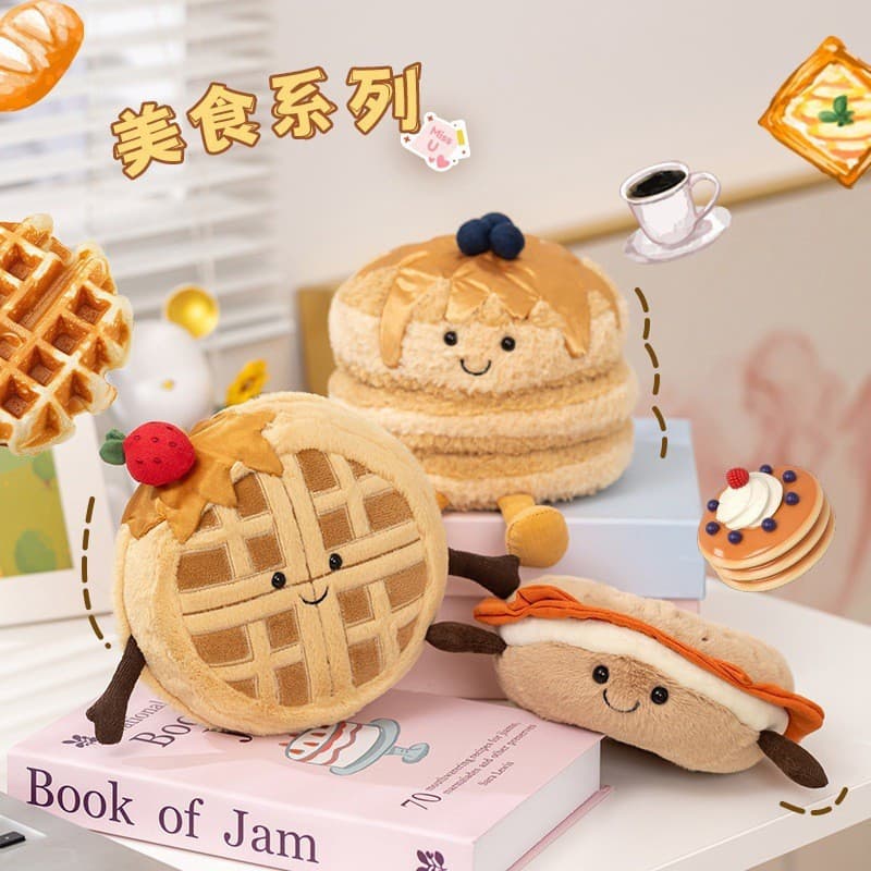 Super macio toque divertido Muffin Waffle boneca brinquedo de pelúcia simulação comida Bagel boneca pastelaria decoração