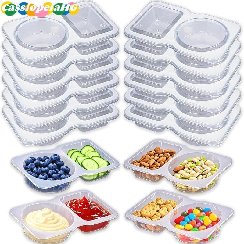 (Cassiopeiahg) 5/10/15/20PCS Recipientes De Condimentos De Compartimento Duplo Com Tampas Caixas Sna Portátil Adequadas
