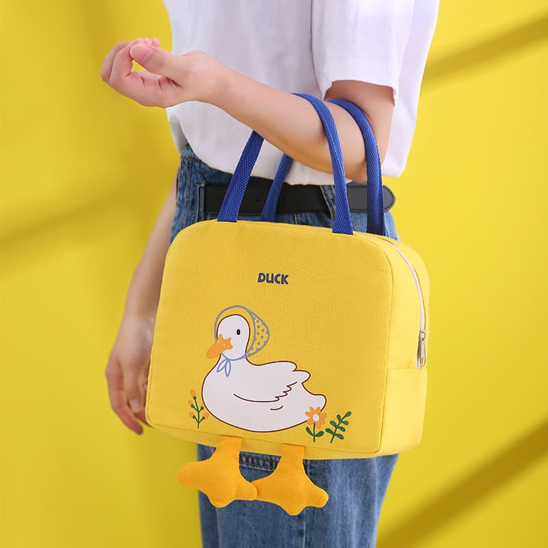 Pequeno pato amarelo bento saco bonito dos desenhos animados bento saco almoço bolsa de armazenamento saco de isolamento