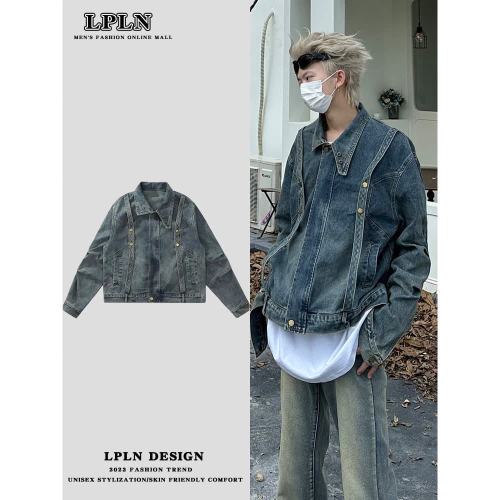 LPLN Outono Americano Retro Zipper Design Solto Jaqueta Jeans Homens Mulheres High Street Trendy Tooling Jacket