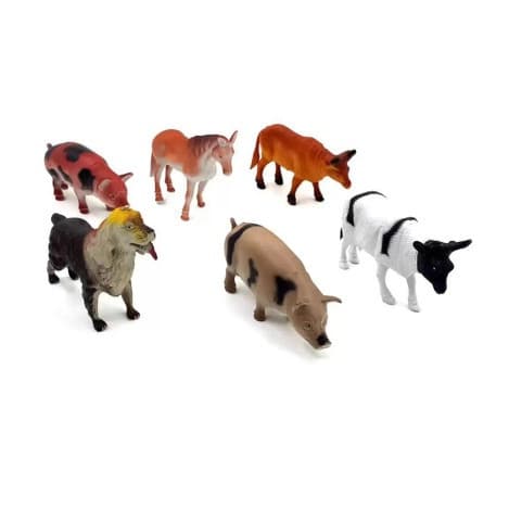 Kit 6 Animais Da Fazenda De Borracha Miniatura De Bichos Coleção