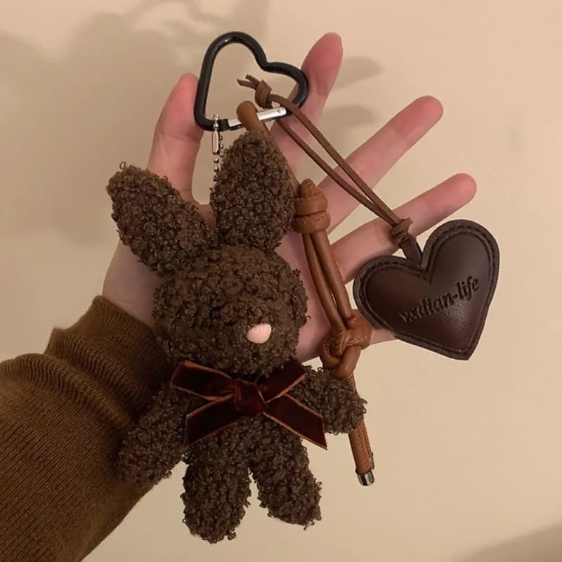 Pequeno Coelhinho Branco Preto Amor Miu Série Saco Pingente Corda Tecida À Mão Super Agradável Chaveiro Menina