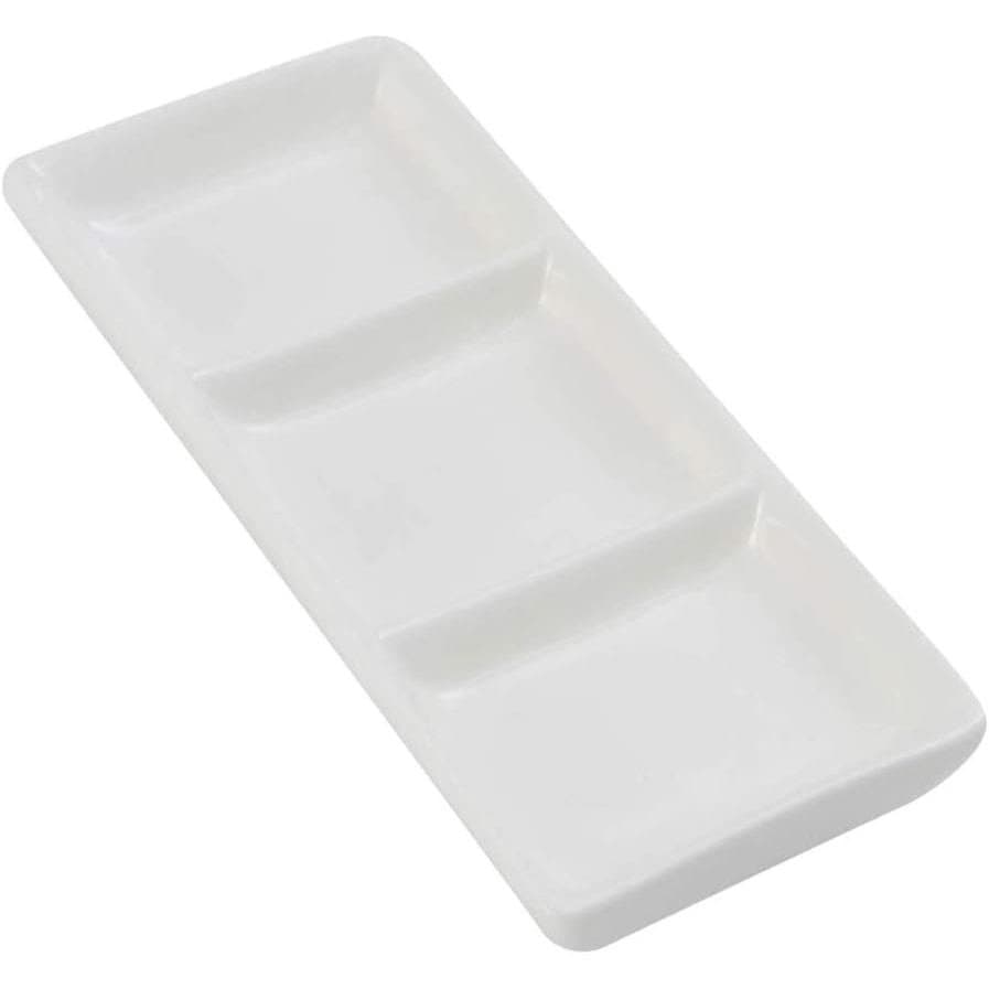 esowemsn 1PC Mini Bandeja Retangular de Cerâmica Branca com 3 Compartimentos para Servir Aperitivos, Especiarias, Vinagr