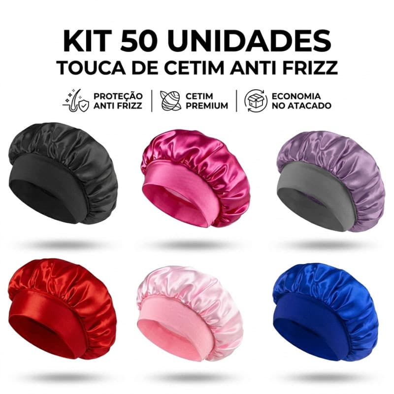 Kit Atacado 50 Unidades Touca de Cetim Anti Frizz - Mesma Cor Sem Mistura | Proteção Capilar para Cabelos Cacheados