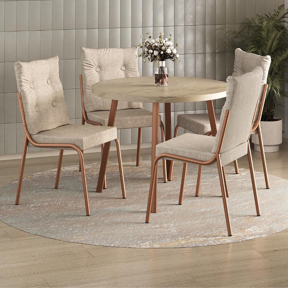 Conjunto Sala de Jantar 4 Cadeiras Dublin Carraro Rosê Cobre