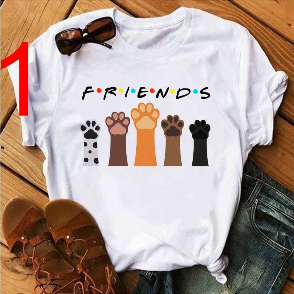 Linda Feminina Tshirt Friends Pets patinhas, Animais Gato, Cachorro, Gatos, Criativa,Tendncia