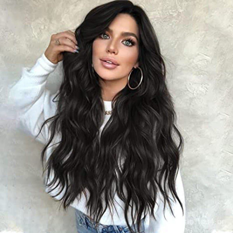 Peruca de renda frontal europeia americana 4 * 1 ponto médio onda grande conjunto de cabelo longo encaracolado