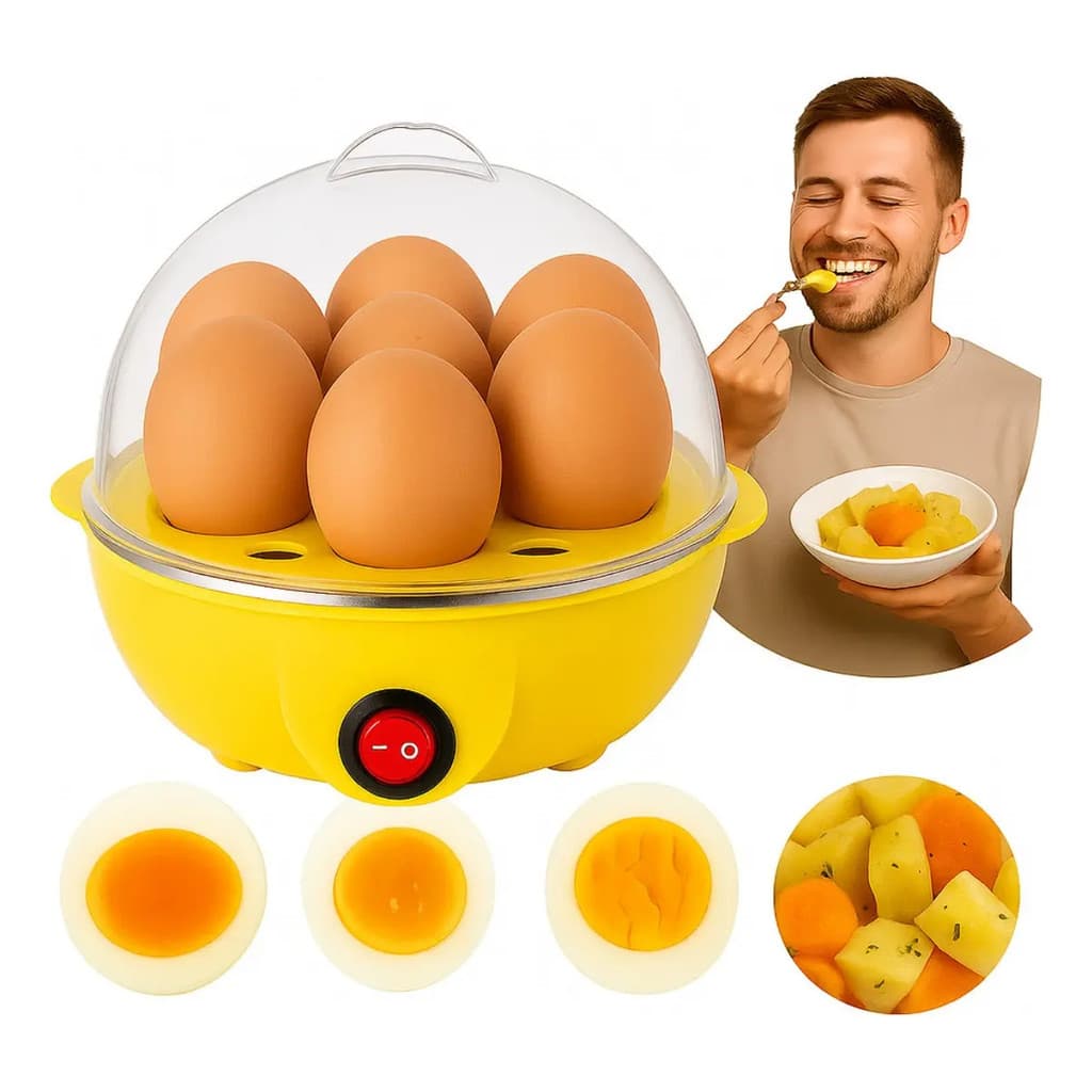 Cozedor De Ovos Elétrico Portatil Cozinhar A Vapor Legumes Amarelo 127v 50 Hz 350W