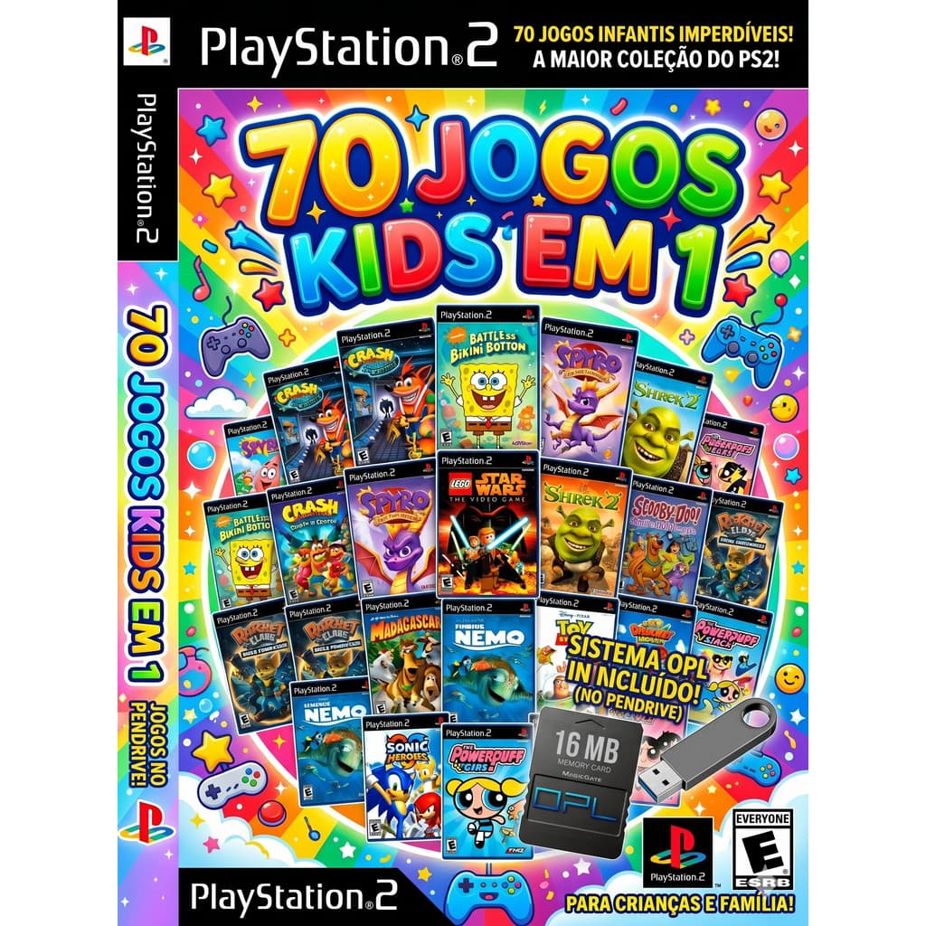 70 JOGOS KIDS PARA PS2 | CRIANÇA E FAMILIA NO PENDRIVE + MEMORY CARD OPL