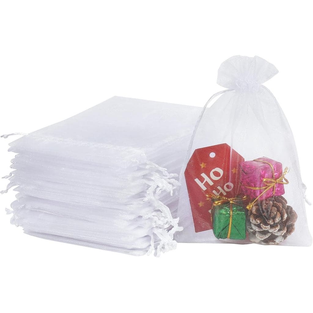 Pacote HRX com 100 Sacos de Organza Brancos, Sacos de Malha de 4x6 polegadas com Cordão, Sacos de Presente para Joias, D