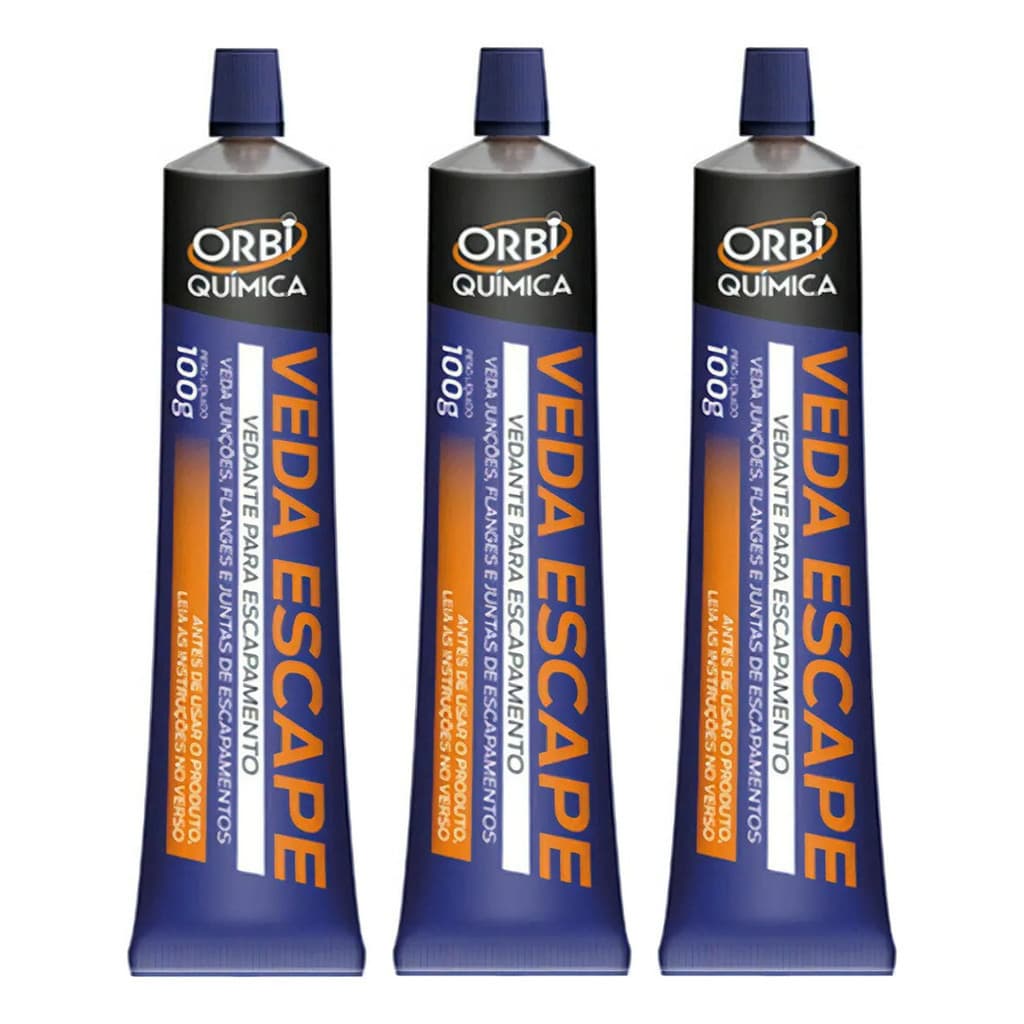 Kit 3 Cola Veda Escape Orbi 100g Automotivo Alta Temperatura Uso Profissional